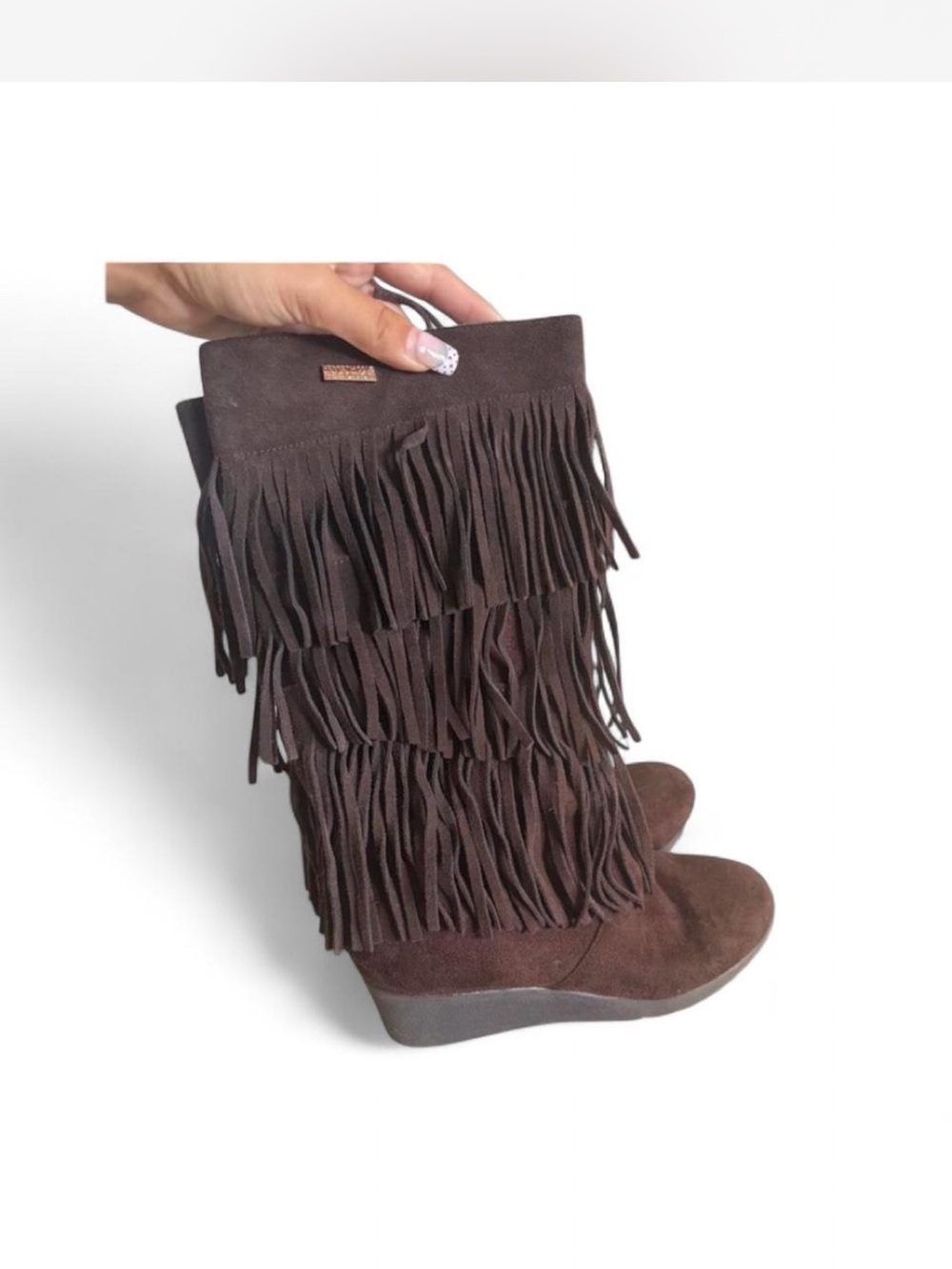 Kenneth Cole Reaction Dark Brown Suede Fringe Wedge Boots